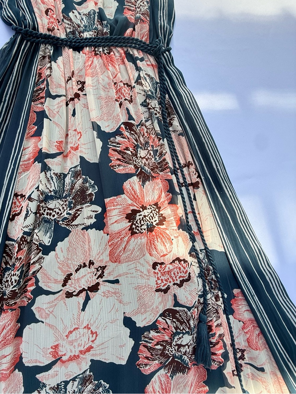 Abercrombie Floral Striped Boho Maxi Dress Small Green - Picture 8 of 10
